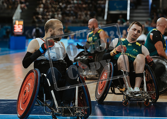 Wheelchair rugby at the Champs de Mar Stadium at the Paris Paralympics 2024 between Paralympics Gb and Paralympics Australia and Paralympics USA and Paralympics Canada
