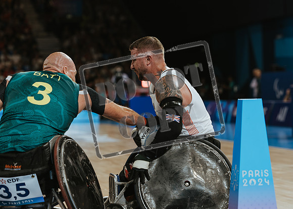 Wheelchair rugby at the Champs de Mar Stadium at the Paris Paralympics 2024 between Paralympics Gb and Paralympics Australia and Paralympics USA and Paralympics Canada