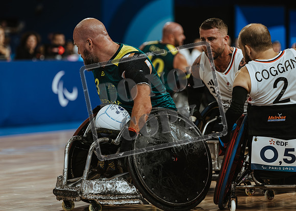 Wheelchair rugby at the Champs de Mar Stadium at the Paris Paralympics 2024 between Paralympics Gb and Paralympics Australia and Paralympics USA and Paralympics Canada