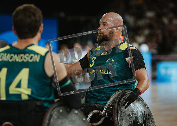 Wheelchair rugby at the Champs de Mar Stadium at the Paris Paralympics 2024 between Paralympics Gb and Paralympics Australia and Paralympics USA and Paralympics Canada