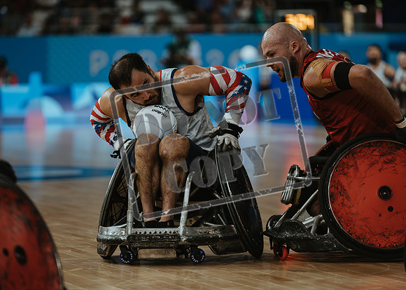 Wheelchair rugby at the Champs de Mar Stadium at the Paris Paralympics 2024 between Paralympics Gb and Paralympics Australia and Paralympics USA and Paralympics Canada
