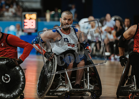 Wheelchair rugby at the Champs de Mar Stadium at the Paris Paralympics 2024 between Paralympics Gb and Paralympics Australia and Paralympics USA and Paralympics Canada