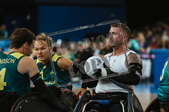 Wheelchair rugby at the Champs de Mar Stadium at the Paris Paralympics 2024 between Paralympics Gb and Paralympics Australia and Paralympics USA and Paralympics Canada