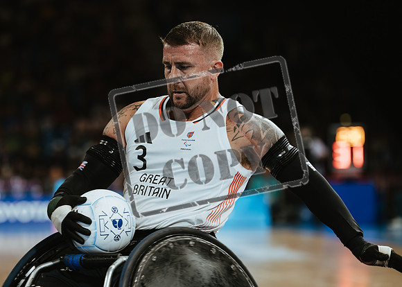 Wheelchair rugby at the Champs de Mar Stadium at the Paris Paralympics 2024 between Paralympics Gb and Paralympics Australia and Paralympics USA and Paralympics Canada