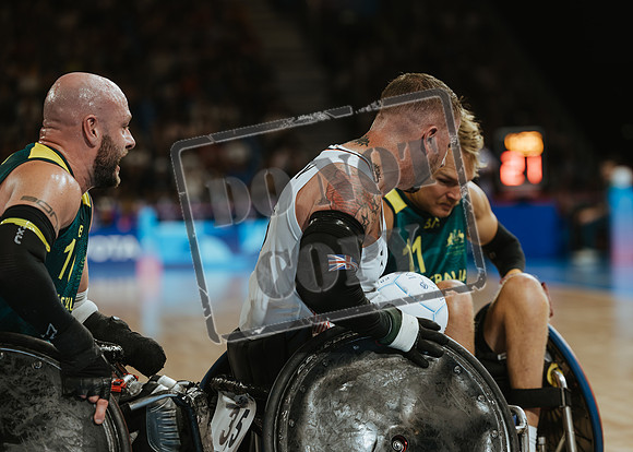 Wheelchair rugby at the Champs de Mar Stadium at the Paris Paralympics 2024 between Paralympics Gb and Paralympics Australia and Paralympics USA and Paralympics Canada