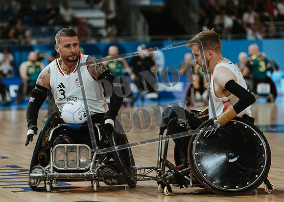 Wheelchair rugby at the Champs de Mar Stadium at the Paris Paralympics 2024 between Paralympics Gb and Paralympics Australia and Paralympics USA and Paralympics Canada