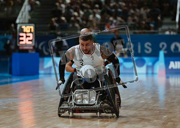 Wheelchair rugby at the Champs de Mar Stadium at the Paris Paralympics 2024 between Paralympics Gb and Paralympics Australia and Paralympics USA and Paralympics Canada