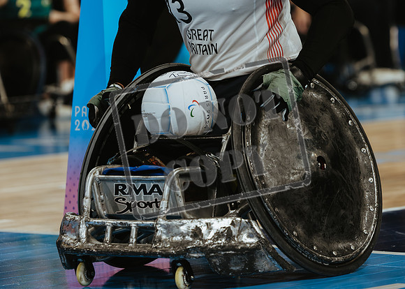 Wheelchair rugby at the Champs de Mar Stadium at the Paris Paralympics 2024 between Paralympics Gb and Paralympics Australia and Paralympics USA and Paralympics Canada