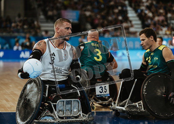 Wheelchair rugby at the Champs de Mar Stadium at the Paris Paralympics 2024 between Paralympics Gb and Paralympics Australia and Paralympics USA and Paralympics Canada