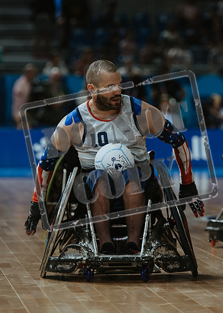 Wheelchair rugby at the Champs de Mar Stadium at the Paris Paralympics 2024 between Paralympics Gb and Paralympics Australia and Paralympics USA and Paralympics Canada