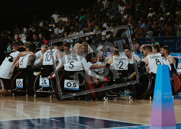 Wheelchair rugby at the Champs de Mar Stadium at the Paris Paralympics 2024 between Paralympics Gb and Paralympics Australia and Paralympics USA and Paralympics Canada