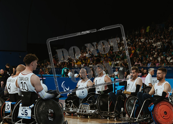 Wheelchair rugby at the Champs de Mar Stadium at the Paris Paralympics 2024 between Paralympics Gb and Paralympics Australia and Paralympics USA and Paralympics Canada