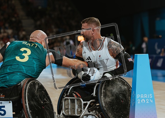 Wheelchair rugby at the Champs de Mar Stadium at the Paris Paralympics 2024 between Paralympics Gb and Paralympics Australia and Paralympics USA and Paralympics Canada