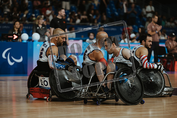 Wheelchair rugby at the Champs de Mar Stadium at the Paris Paralympics 2024 between Paralympics Gb and Paralympics Australia and Paralympics USA and Paralympics Canada