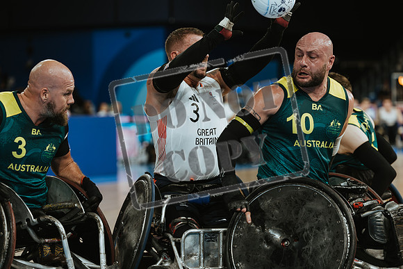 Wheelchair rugby at the Champs de Mar Stadium at the Paris Paralympics 2024 between Paralympics Gb and Paralympics Australia and Paralympics USA and Paralympics Canada