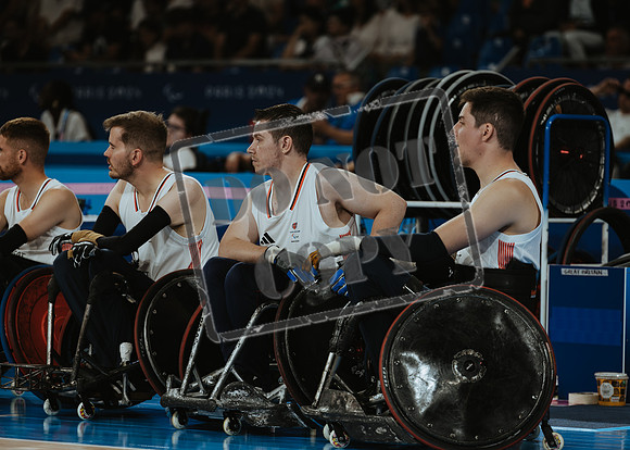 Wheelchair rugby at the Champs de Mar Stadium at the Paris Paralympics 2024 between Paralympics Gb and Paralympics Australia and Paralympics USA and Paralympics Canada