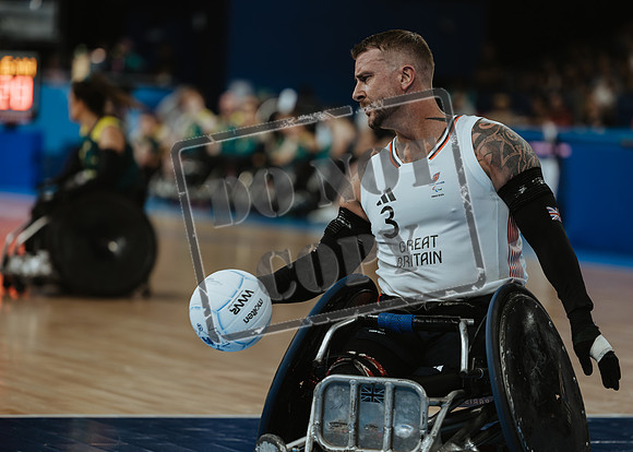Wheelchair rugby at the Champs de Mar Stadium at the Paris Paralympics 2024 between Paralympics Gb and Paralympics Australia and Paralympics USA and Paralympics Canada