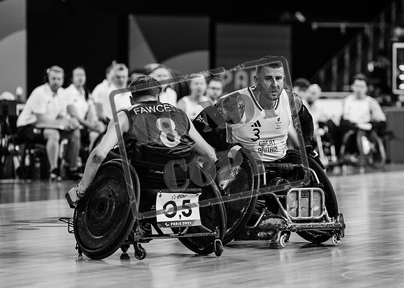 Wheelchair rugby at the Champs de Mar Stadium at the Paris Paralympics 2024 between Paralympics Gb and Paralympics Australia and Paralympics USA and Paralympics Canada