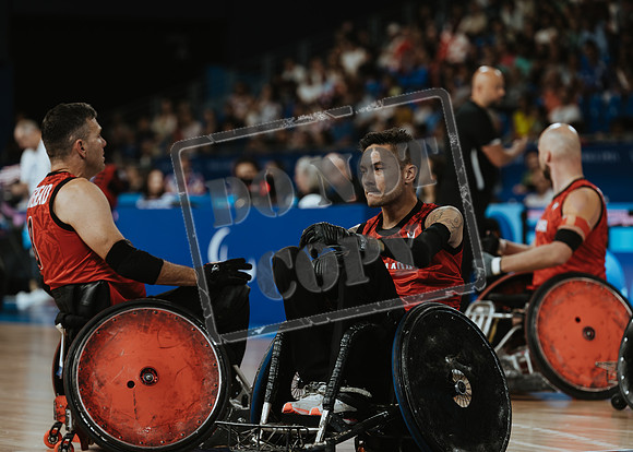 Wheelchair rugby at the Champs de Mar Stadium at the Paris Paralympics 2024 between Paralympics Gb and Paralympics Australia and Paralympics USA and Paralympics Canada