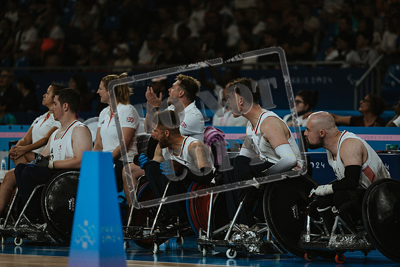 Wheelchair rugby at the Champs de Mar Stadium at the Paris Paralympics 2024 between Paralympics Gb and Paralympics Australia and Paralympics USA and Paralympics Canada
