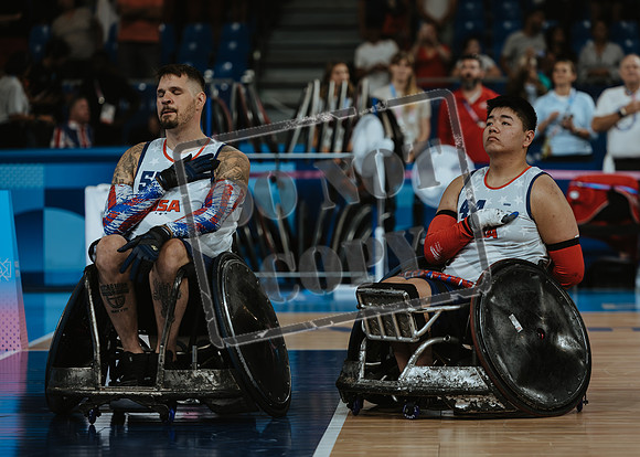 Wheelchair rugby at the Champs de Mar Stadium at the Paris Paralympics 2024 between Paralympics Gb and Paralympics Australia and Paralympics USA and Paralympics Canada