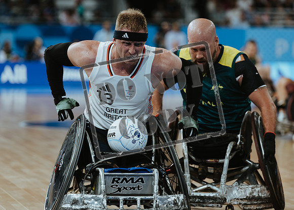 Wheelchair rugby at the Champs de Mar Stadium at the Paris Paralympics 2024 between Paralympics Gb and Paralympics Australia and Paralympics USA and Paralympics Canada
