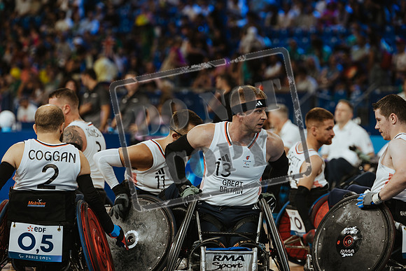 Wheelchair rugby at the Champs de Mar Stadium at the Paris Paralympics 2024 between Paralympics Gb and Paralympics Australia and Paralympics USA and Paralympics Canada