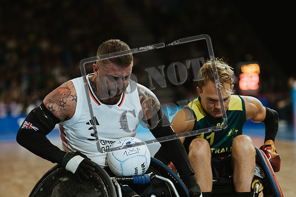Wheelchair rugby at the Champs de Mar Stadium at the Paris Paralympics 2024 between Paralympics Gb and Paralympics Australia and Paralympics USA and Paralympics Canada