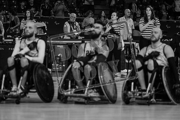 Wheelchair rugby at the Champs de Mar Stadium at the Paris Paralympics 2024 between Paralympics Gb and Paralympics Australia and Paralympics USA and Paralympics Canada