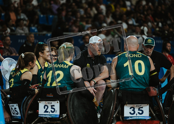 Wheelchair rugby at the Champs de Mar Stadium at the Paris Paralympics 2024 between Paralympics Gb and Paralympics Australia and Paralympics USA and Paralympics Canada