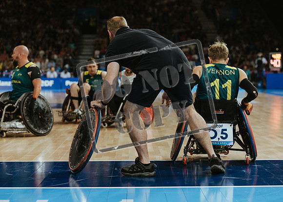 Wheelchair rugby at the Champs de Mar Stadium at the Paris Paralympics 2024 between Paralympics Gb and Paralympics Australia and Paralympics USA and Paralympics Canada