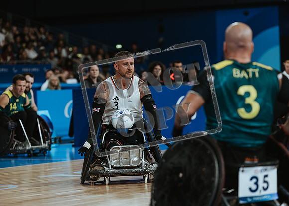 Wheelchair rugby at the Champs de Mar Stadium at the Paris Paralympics 2024 between Paralympics Gb and Paralympics Australia and Paralympics USA and Paralympics Canada