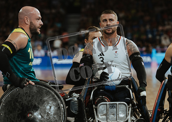 Wheelchair rugby at the Champs de Mar Stadium at the Paris Paralympics 2024 between Paralympics Gb and Paralympics Australia and Paralympics USA and Paralympics Canada