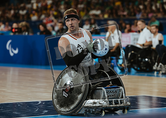 Wheelchair rugby at the Champs de Mar Stadium at the Paris Paralympics 2024 between Paralympics Gb and Paralympics Australia and Paralympics USA and Paralympics Canada
