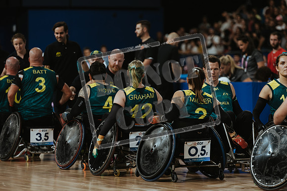 Wheelchair rugby at the Champs de Mar Stadium at the Paris Paralympics 2024 between Paralympics Gb and Paralympics Australia and Paralympics USA and Paralympics Canada