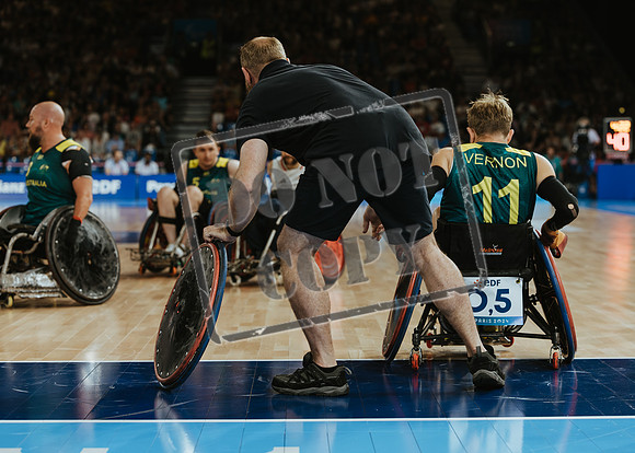 Wheelchair rugby at the Champs de Mar Stadium at the Paris Paralympics 2024 between Paralympics Gb and Paralympics Australia and Paralympics USA and Paralympics Canada