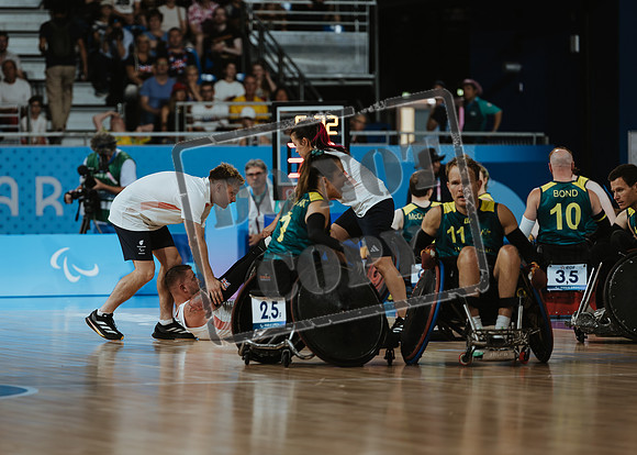 Wheelchair rugby at the Champs de Mar Stadium at the Paris Paralympics 2024 between Paralympics Gb and Paralympics Australia and Paralympics USA and Paralympics Canada