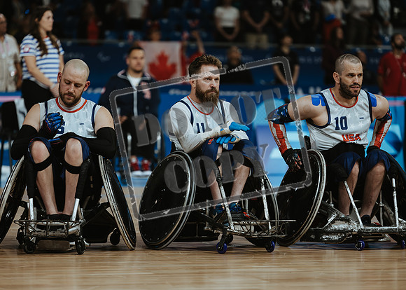 Wheelchair rugby at the Champs de Mar Stadium at the Paris Paralympics 2024 between Paralympics Gb and Paralympics Australia and Paralympics USA and Paralympics Canada